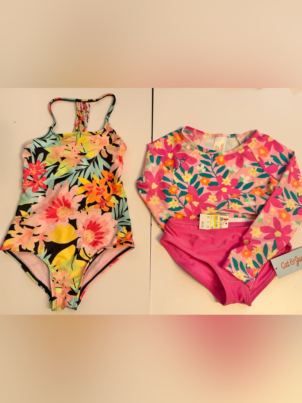 Cat & jack and art class tropical One-Piece & 2 piece Rash Guard Swim Set floral